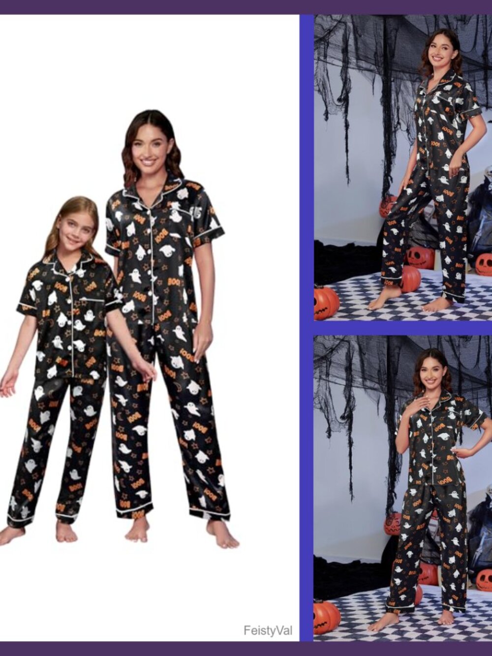 Satin Mommy and Me Pajama Set Button Down Short Sleeve Matching Family Sleepwear